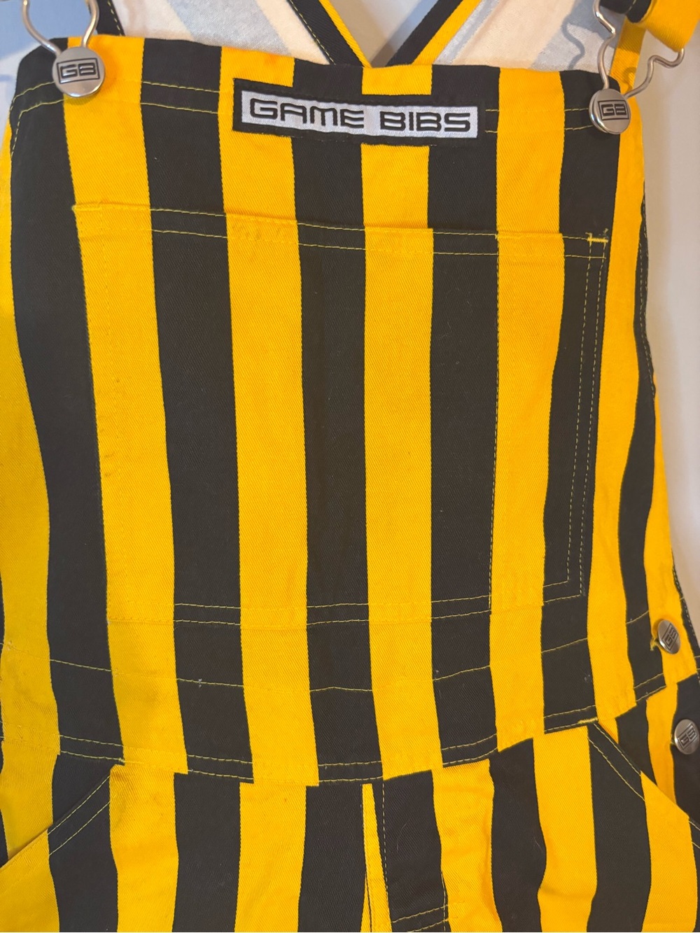 Game Bibs Striped Yellow & Black Unisex Wide-Leg Overalls Game Day Size Small - Picture 3 of 11
